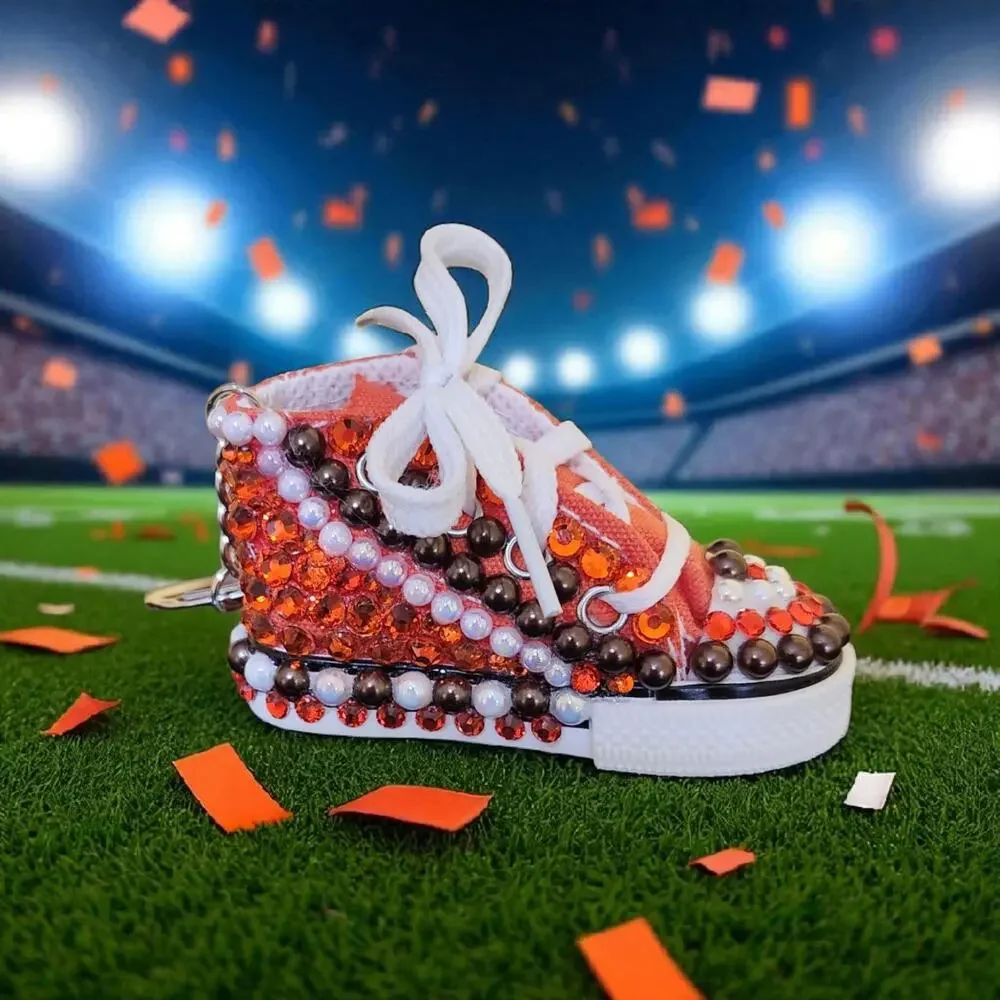 Cleveland Browns # 12 Shoe Keychain Orange and‎ Brown Custom Made